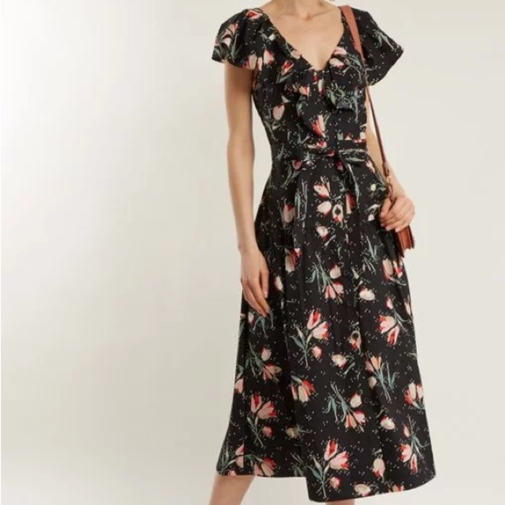 NWT REBECCA TAYLOR size 0 Ikat Tulip Poplin Midi Button Up Dress $475 Revolve